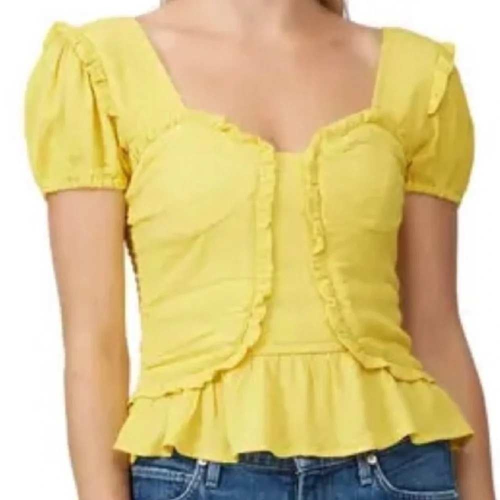 LINE & DOT Elena Blouse Crepe Yellow Ruffle Smocked Back Size M